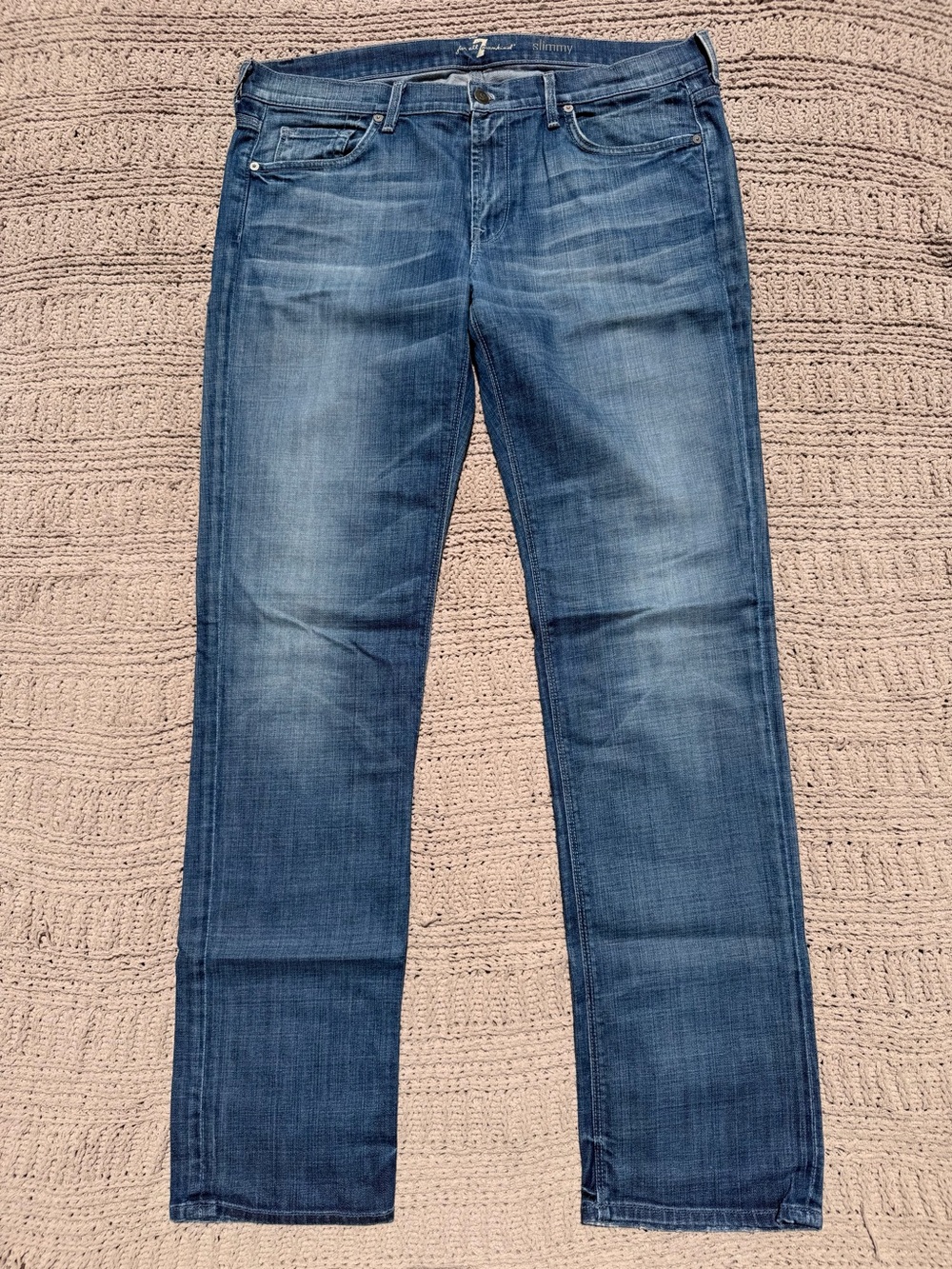 7 For All Mankind Vintage Men’s Slimmy Slim Straight Leg Jeans in Blue Wash